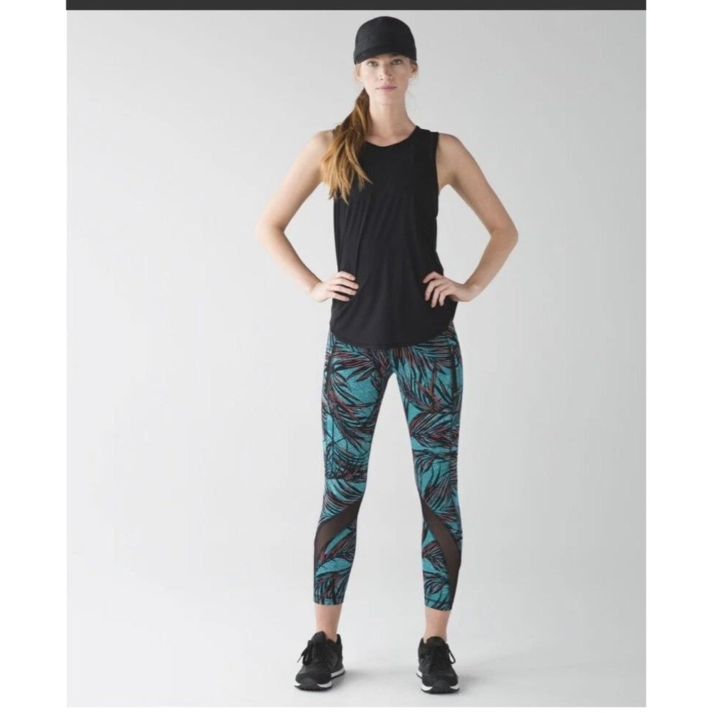 Lululemon leggings workout pants Tight II Palm Lace Tofino Teal Multi Size 12 - Picture 3 of 11